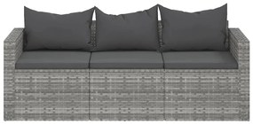 3 személyes szürke polyrattan kerti kanapé párnával