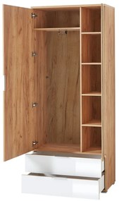 Fehér ruhásszekrény tölgyfa dekorral, tükörrel 84x196 cm Telde - Germania