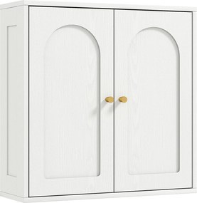 HOMCOM Fürdőszobai Fali Szekrény Függő Fürdőszobai Szekrény Polcokkal 2 Ajtó Arcu Dizájn Arany Fogantyúkkal 60x20x60 cm Fehér | Aosom