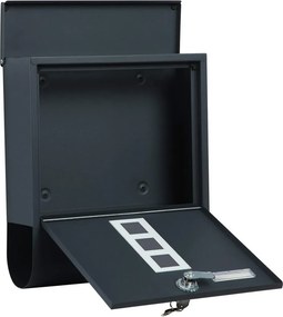 Zárható postaláda újságtartóval, névtáblával falra, kerítésre szerelhető, antricit szürke