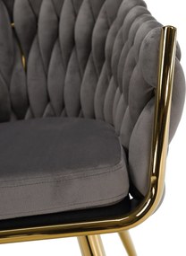 Stílusos fotel, szürke Velvet szövet/gold króm-arany, OLVEN