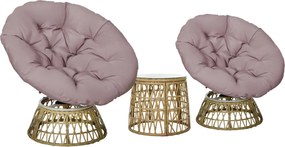 Outsunny 3 részes Kerti Bútor Szett, Bistro Szett Coffee Asztallal, 2 Székkel, Párnákkal ellátott Kerti Ülőgarnitúra, Terasz Bútor Sárga | Aosom