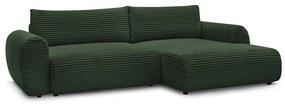 Sötétzöld kordbársony kinyitható sarokkanapé (jobb oldali) Lucien – Bobochic Paris