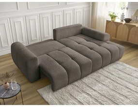 Barna buklé kinyitható-tárolóhelyes sarokkanapé (jobb oldali-heverő résszel) Roxelane – Bobochic Paris