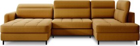 Sárga bársony kinyitható-tárolóhelyes sarokkanapé (jobb oldali-U alakú) Berrto – ELTAP