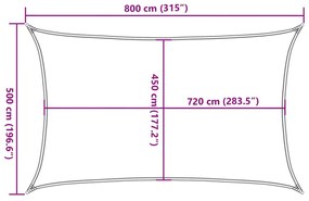 világosszürke négyszögletű HDPE napvitorla 160 g/m² 5x8 m