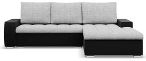Toronto sarokkanapé, 2 ágyneműtartóval, fonott + műbőr, jobboldali, szürke - fekete