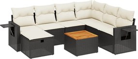 vidaXL 8 részes fekete polyrattan kerti ülőgarnitúra párnákkal