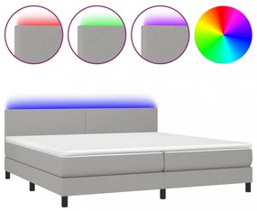 világosszürke szövet rugós és LED-es ágy matraccal 200x200 cm