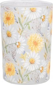 Fehér üveg gyertyatartó színes margarétákkal 12x18 cm