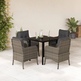 5 részes szürke polyrattan kerti étkezőgarnitúra párnával