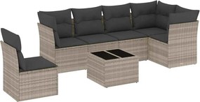 vidaXL 7 részes világosszürke polyrattan kerti ülőgarnitúra párnákkal