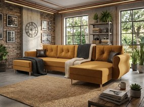 Kinyitható U alakú ülőgarnitúra SILVIANO 300x140 cm, mustárszínű + 2 párnák INGYEN