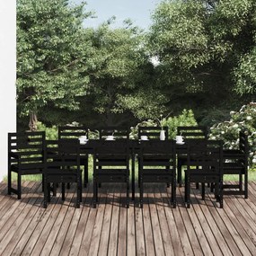 vidaXL 11 részes fekete tömör fenyőfa kerti étkezőgarnitúra