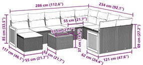 11 részes fekete polyrattan kerti ülőgarnitúra párnákkal