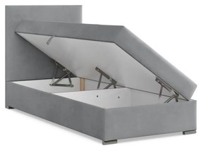 Agen egyszemélyes ágy, bársony, ágyneműtartóval, szürke