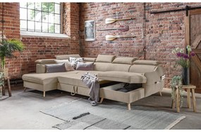 Bézs bársony kinyitható sarokkanapé (bal oldali-"U" alakú) Sweet Harmony – Miuform