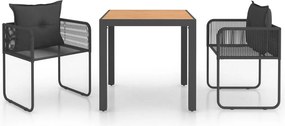 vidaXL 3 részes fekete és barna PVC rattan kerti étkezőgarnitúra