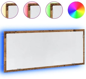 antik fa színű szerelt fa LED-es fürdőszobatükör 100x8,5x37 cm