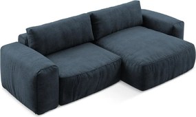 Sötétkék zsenília kinyitható sarokkanapé (jobb oldali-heverő résszel) Kuki – Makamii