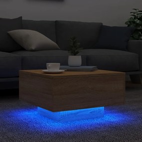 Sonoma tölgy színű dohányzóasztal LED-lámpákkal 55 x 55 x 31 cm