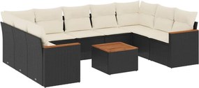 vidaXL 10 részes fekete polyrattan kerti ülőgarnitúra párnákkal