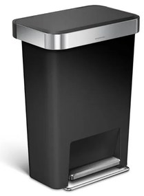 Négyszögletű pedálkosár 45 l, fekete műanyag / rozsdamentes acél, fekete