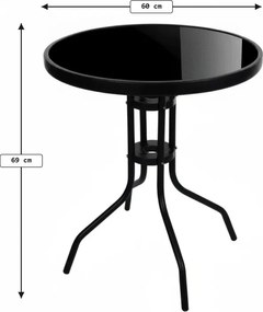 Kerek kerti asztal üveglappal ISLAND BLACK 60 cm, fekete
