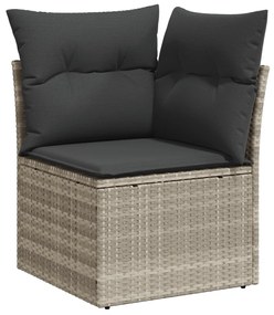5 részes kerti kanapé szett párnákkal, világosszürke poli rattan, 2 fős kerti kanapé párnákkal, világosszürke poli rattan