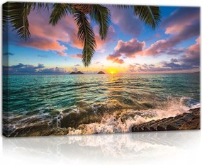 Vászonkép 60x40 Napfelkelte óceán tenger hullámok ég felhők nyugalom természet