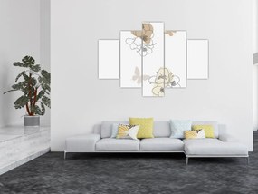 Kép - Bézs virágok pillangóval N⁰2 (150x105 cm)