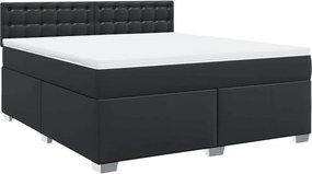 vidaXL fekete műbőr rugós ágy matraccal 180 x 200 cm