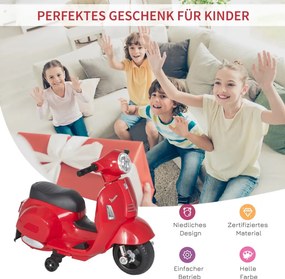 HOMCOM Elektromos gyerekmotor vespa, LED fénnyel, hanggal, 18-36 hónapos korú, piros