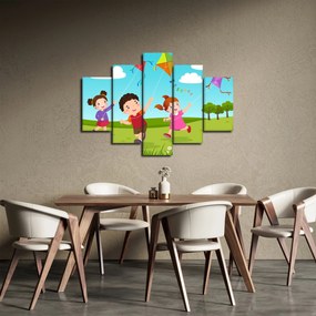 Kép - Sárkányrepülőt éngedő gyermekek (150x105 cm)