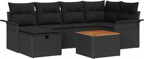 vidaXL Kerti Kanapé Szett párnával tárolóval 7 pcs Fekete Poli rattan