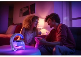 Immax 08987L-LED RGB Dimmelhető lámpa ébresztőórával és Qi töltéssel 30W/230V ezüst