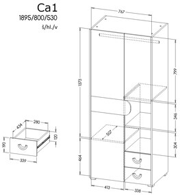 Komód typ CA1 Caryl (világos grafit + fényes fehér + nash tölgy). 1040641
