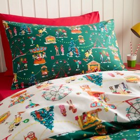Zöld egyszemélyes pamut gyerek ágyneműhuzat 135x200 cm Christmas Fairground – Belle &amp; Boo