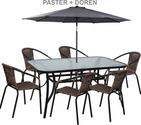 Egymásba rakható szék, barna/fekete fém, DOREN