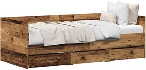 vidaXL Nappaliágy fejtámlával fiókkal Öreg fa 90 x 190 cm Faanyag