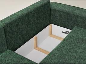 Sötétzöld zsenília kinyitható-tárolóhelyes sarokkanapé (bal oldali-L alakú) Tonga – Maison de Rêve