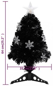 fekete száloptikás karácsonyfa LED-es hópelyhekkel 64 cm