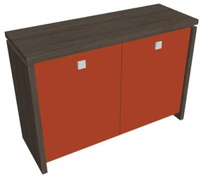 Verno alacsony szekrény 128 x 46 x 90 cm, üvegajtó, antracit tölgy / narancs