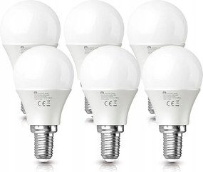 6 db E14 Led G45 tejüveg izzó, 4,9W 40W, 2700K, 470lm, meleg fehér, gömb