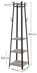 Ruhaállvány, előszobafogas, ruhatartó 3 szintes polccal, szürke-bézs és fekete színben