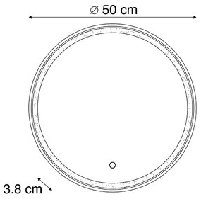 Fürdőszobai tükör arany 50 cm LED-del, 3 fokozatban dimmelhető, érintőgombos, kerek - Miral