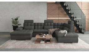 Antracitszürke kinyitható tárolóhelyes sarokkanapé (jobb oldali-U alakú) Merkur – Ropez