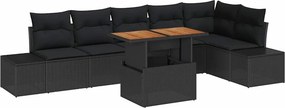 vidaXL Kerti Kanapé Szett tárolóval 7 pcs Fekete Poli rattan
