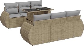 vidaXL 7 részes bézs polyrattan kerti ülőgarnitúra párnákkal