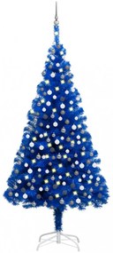 Kék PVC műkarácsonyfa LED-fényekkel és gömbszettel 210 cm